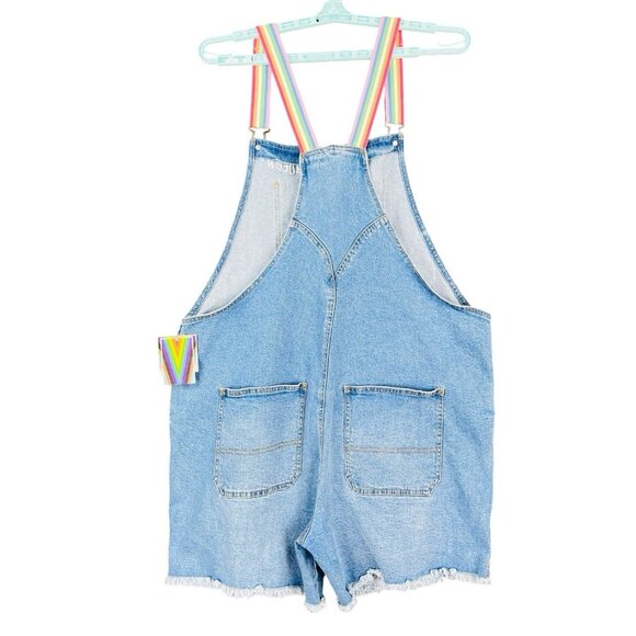 NWT Takepride Women's Blue Rainbow Queen Stretch Denim Shortalls Overalls Sz XXL - Picture 2 of 12